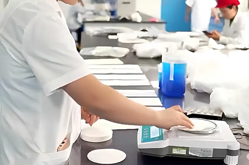 Laboratory testing diaper absorption, rewet, and leak performance.
