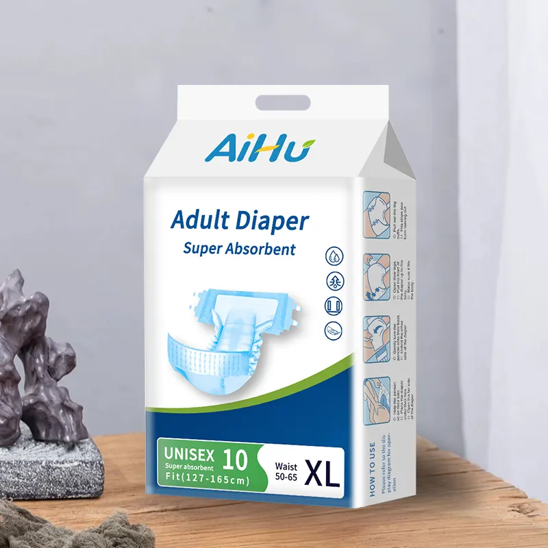 Package of AiHu Adult Diaper Super Absorbent XL size, designed for unisex use