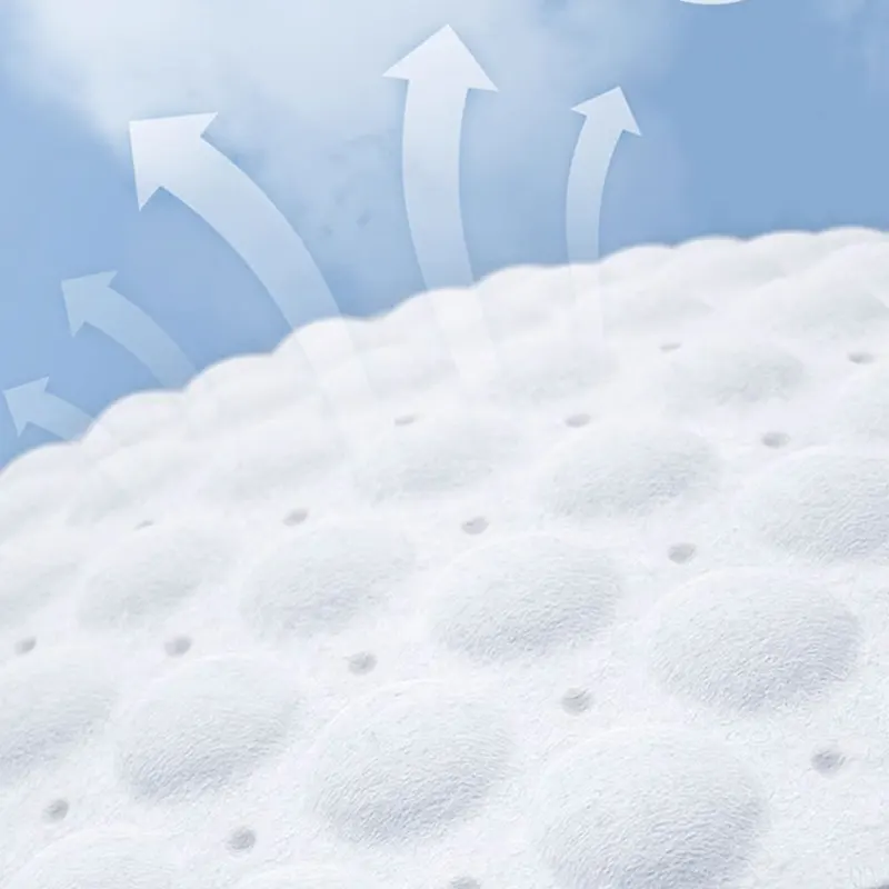 Illustration of breathable diaper material: close-up of a microporous surface with arrows showing airflow.