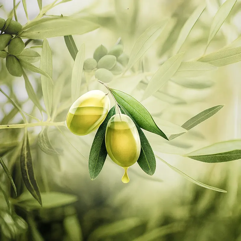 Illustration of ingredients calendula, olive oil, and rice oil with text ‘botanical extracts.’