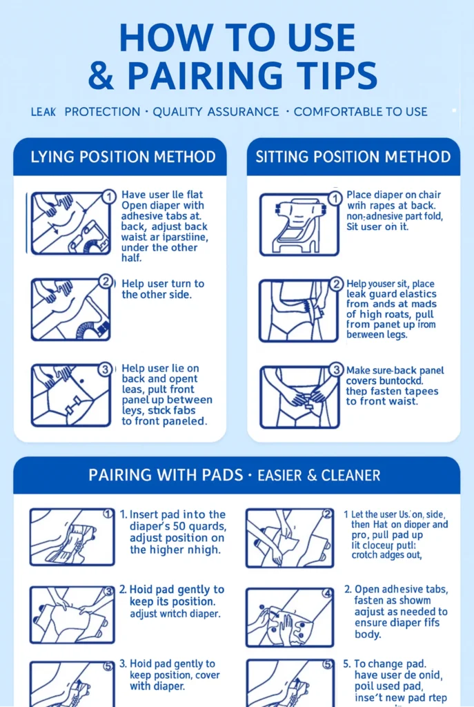 How-to-use and pairing tips infographic with simple line illustrations.