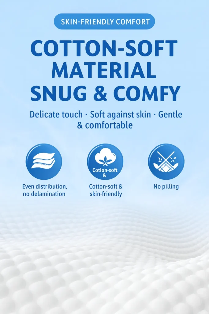Soft fabric texture graphic representing gentle, skin-friendly material.