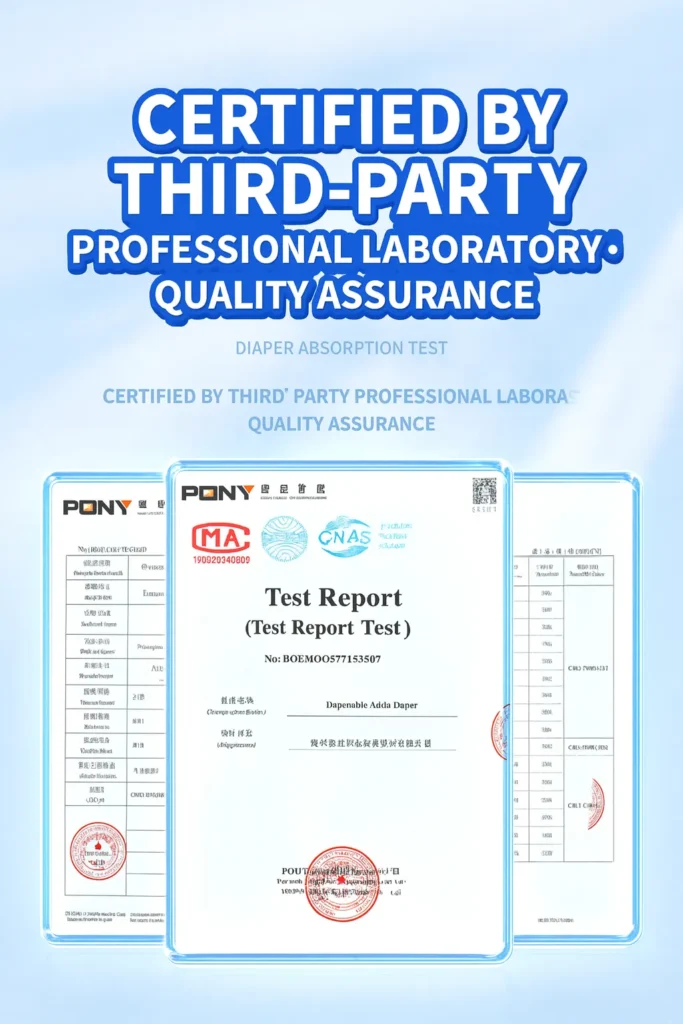Image of test reports and quality certificates from a third-party lab.
