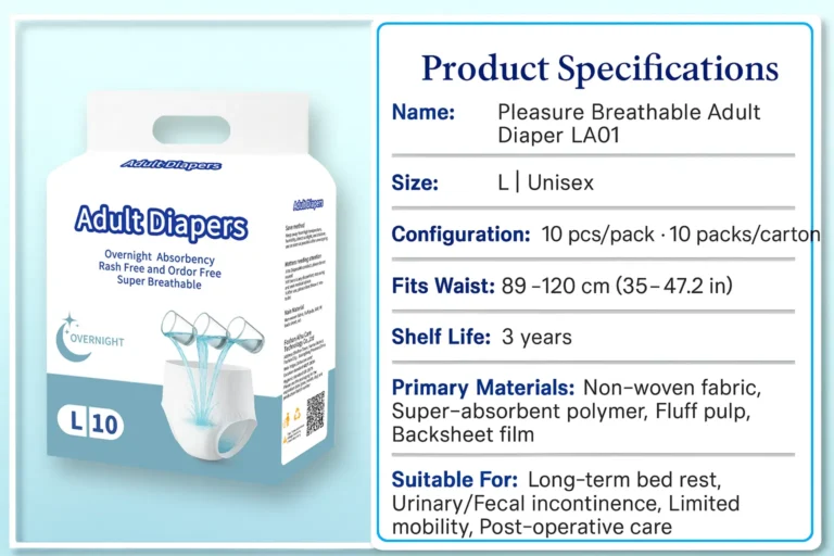 Product specifications panel with size, materials, and use cases.