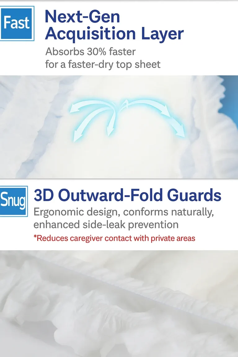 Acquisition layer and 3D leak guards for faster, drier surface.