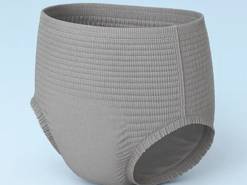 Grey pull-up adult diaper product shot on light background