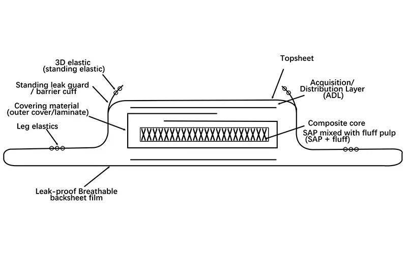 Baby Diaper core structure diagram — pure material core